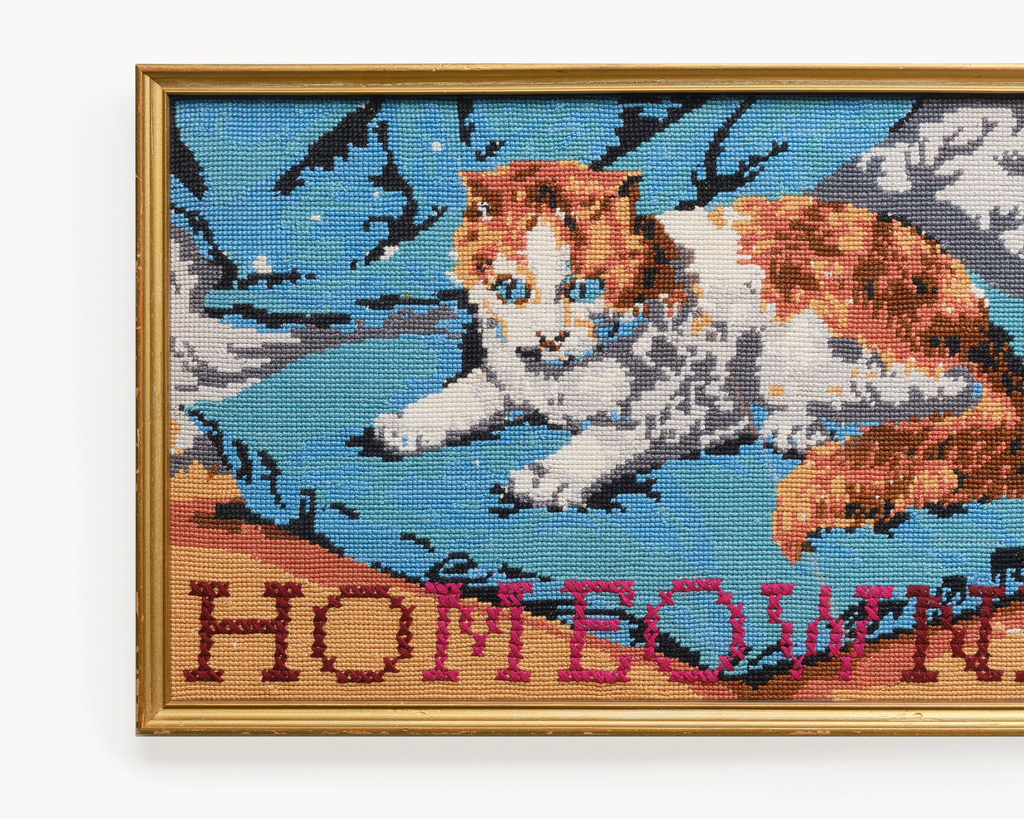 "hoMEOWner" Calico Cat Reworked Vintage Tapestry