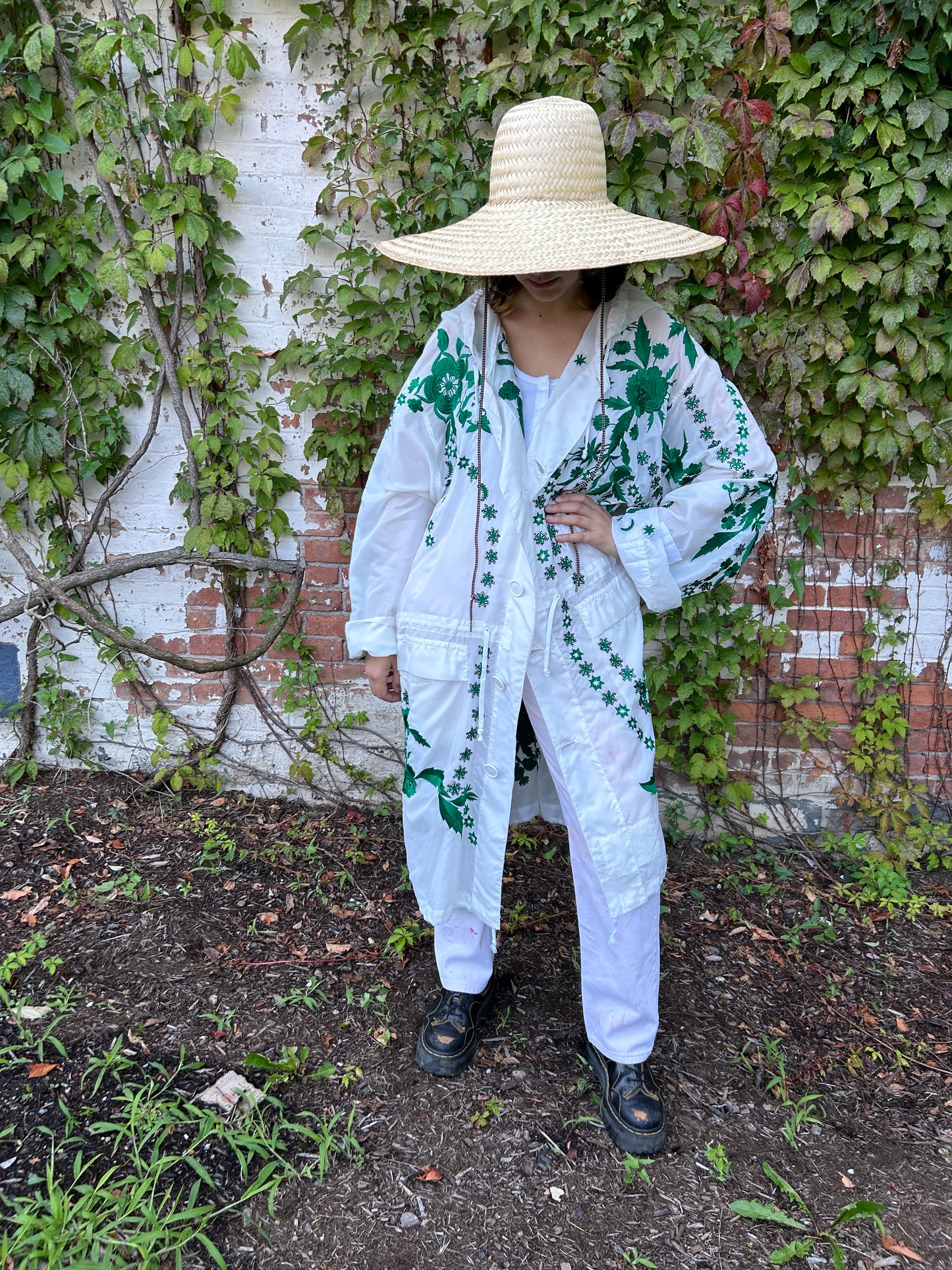 "Giant Peonies" Parka - White/Green