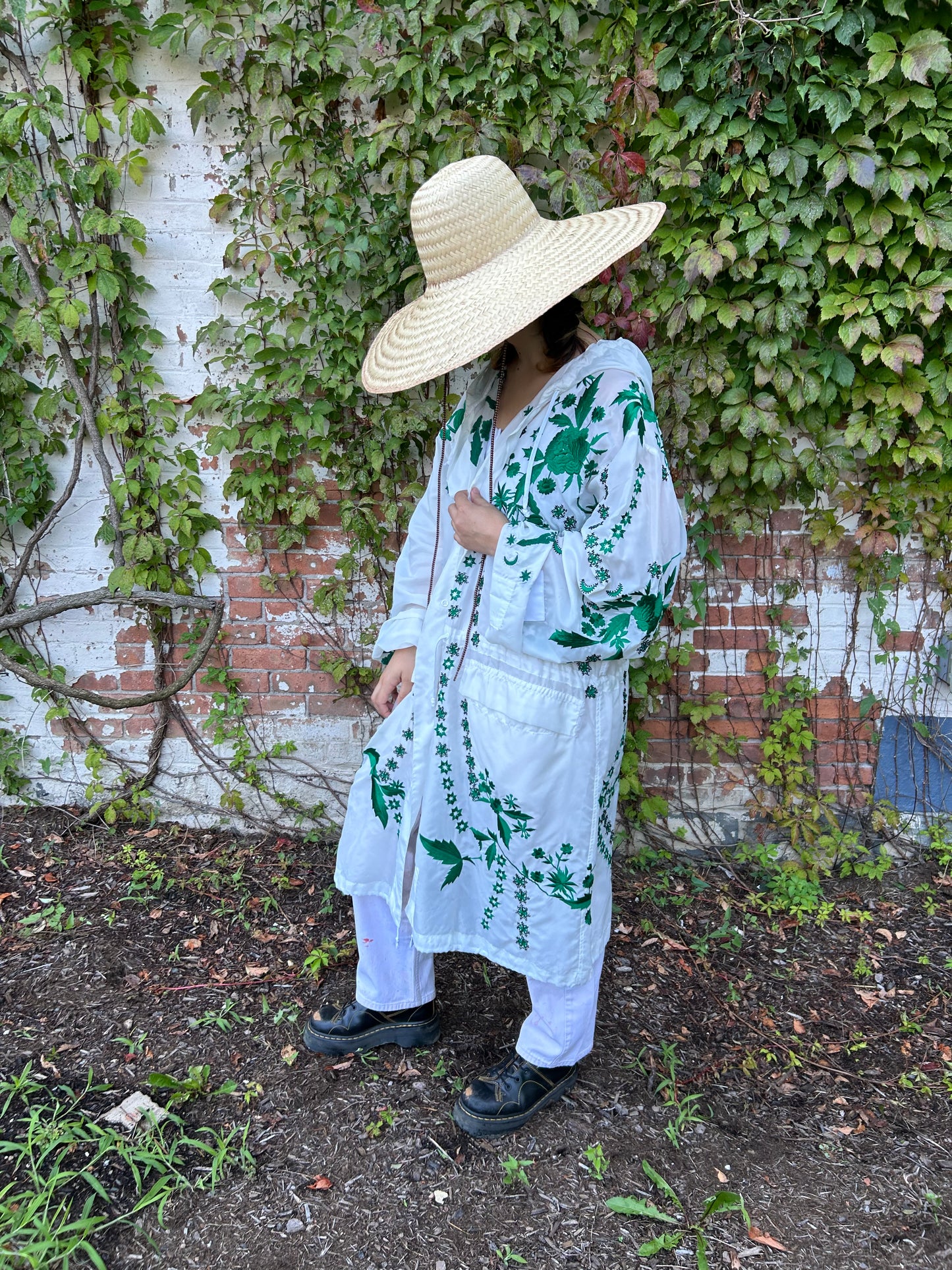 "Giant Peonies" Parka - White/Green