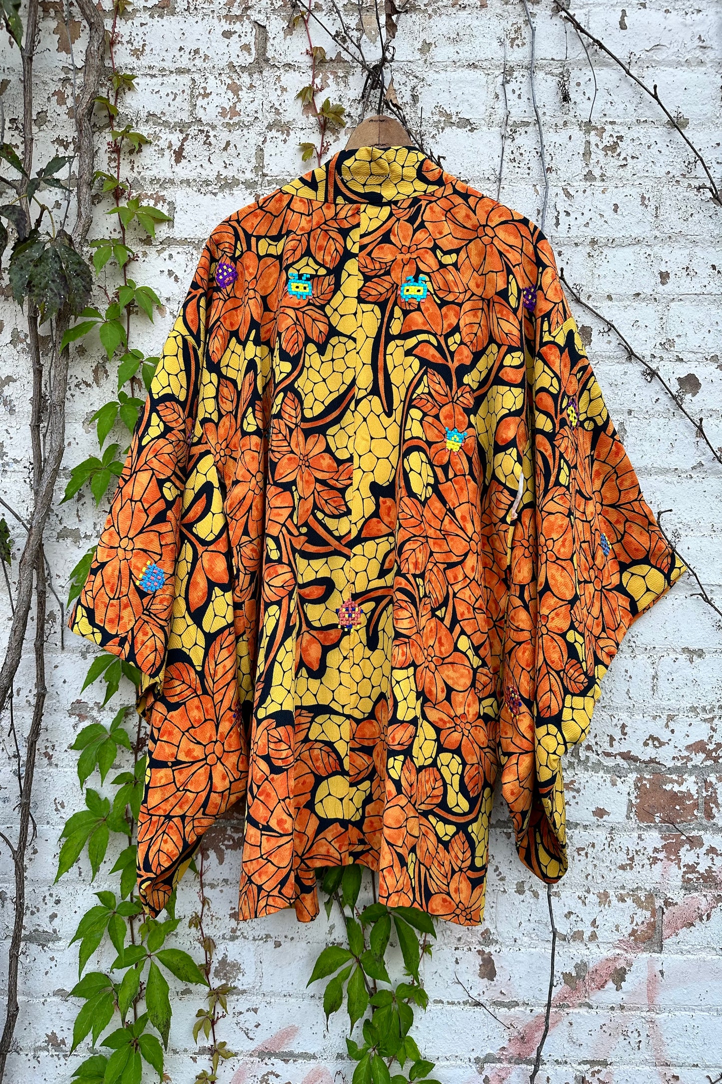 "Space Invaders" Haori - Orange Foliage