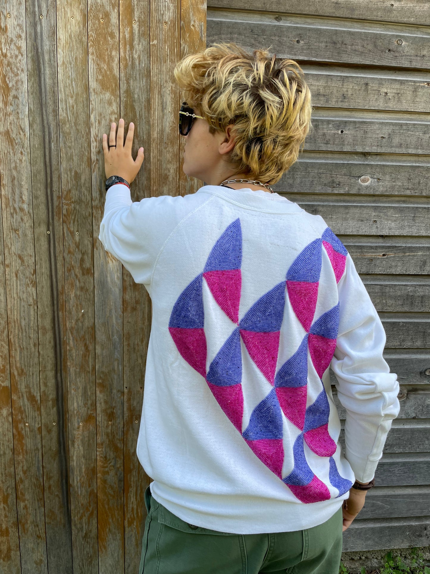 "Triangles" Sweatshirt - White/Multi/Beads