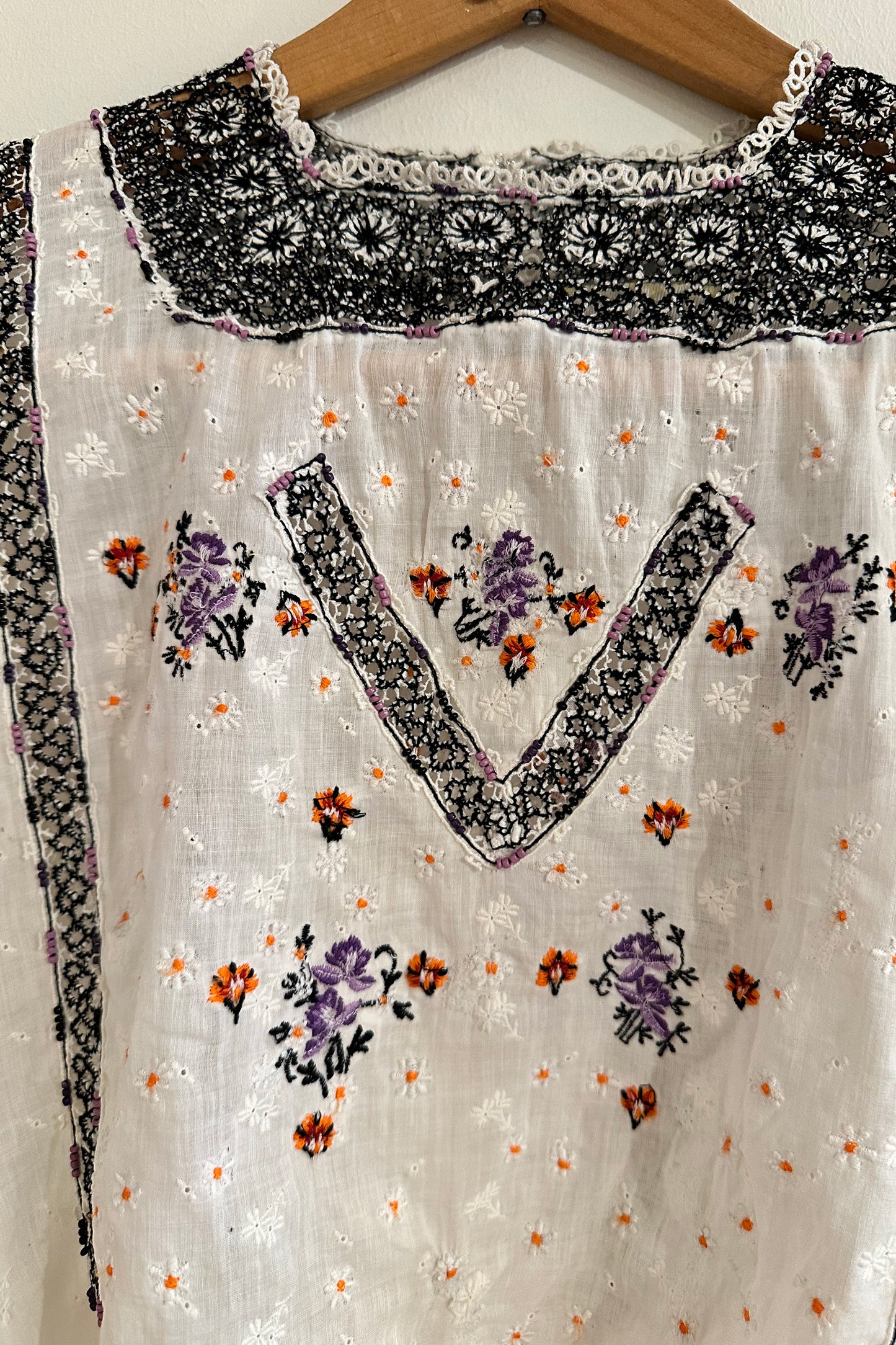 "Black Lace" Edwardian Shirt - White/Multi