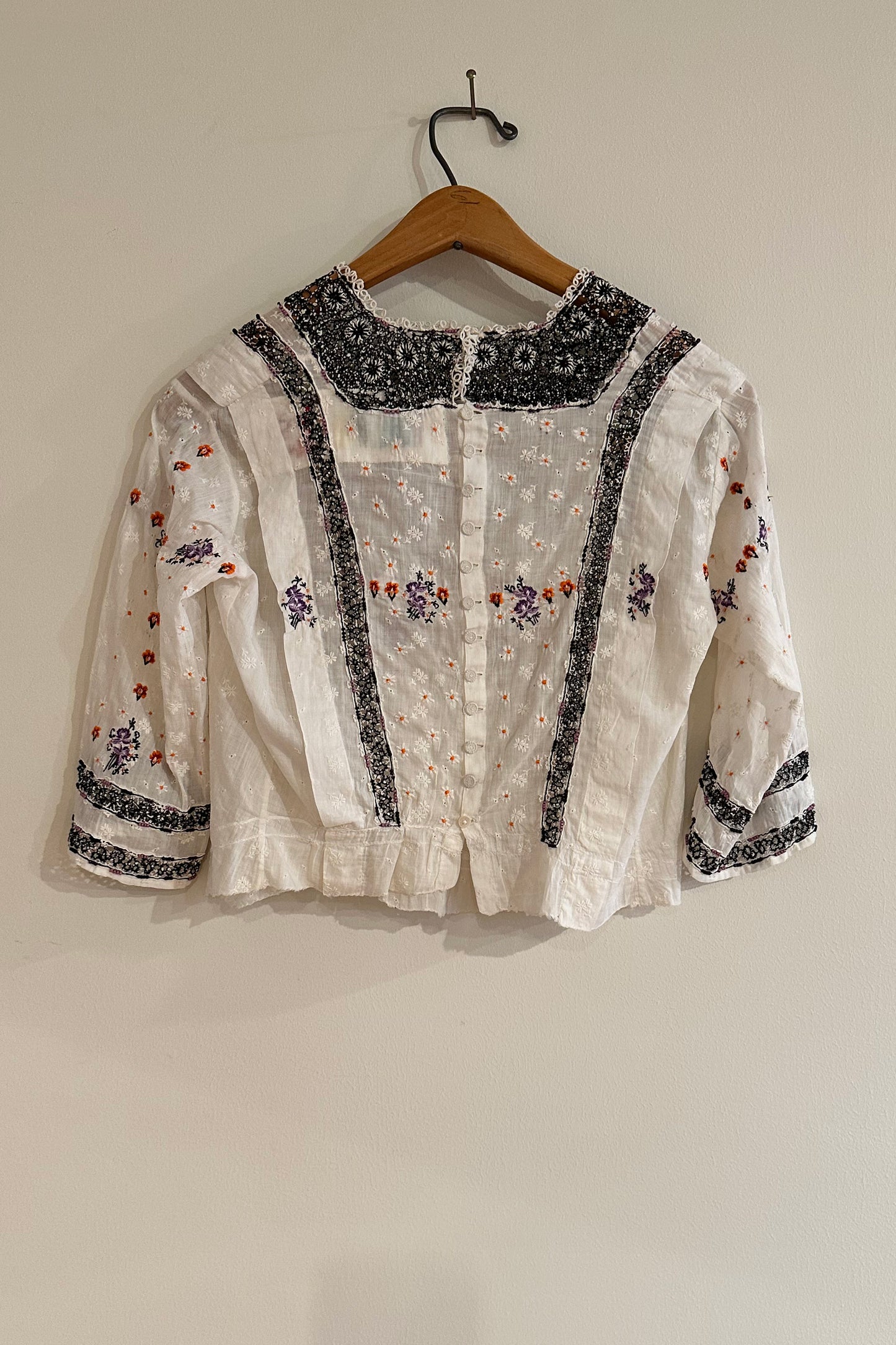 "Black Lace" Edwardian Shirt - White/Multi