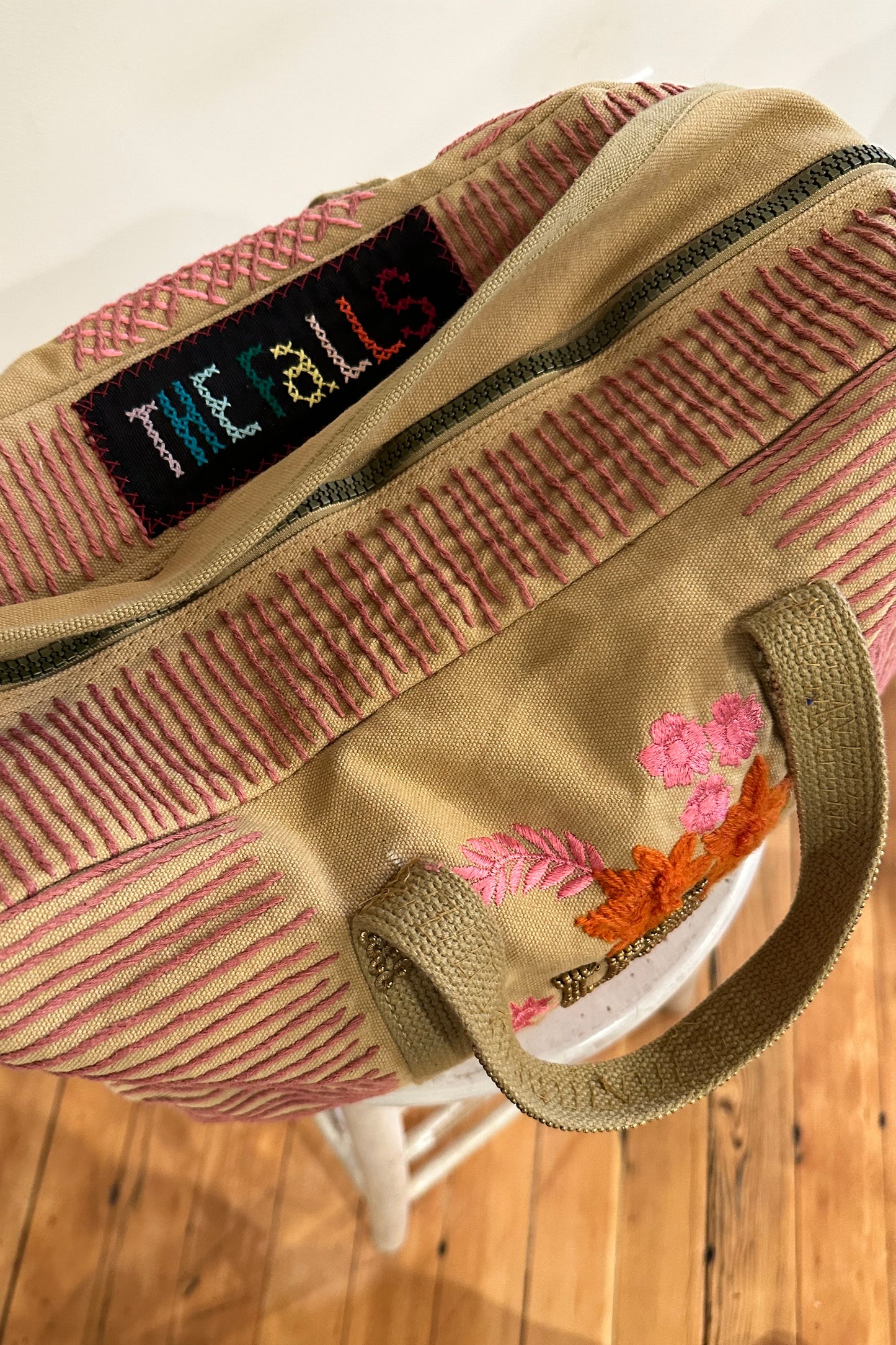 “Rope Flora” Small Bag - Tan/Pink