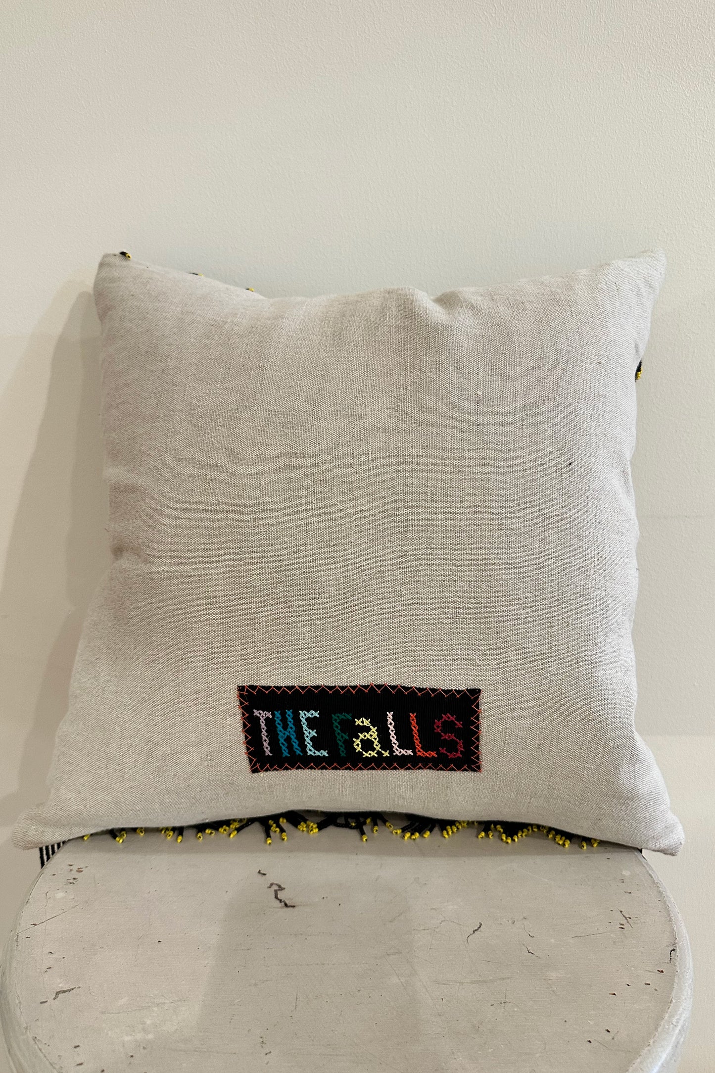 "Beaded Fringe Flowers" Pillow - Natural/Multi