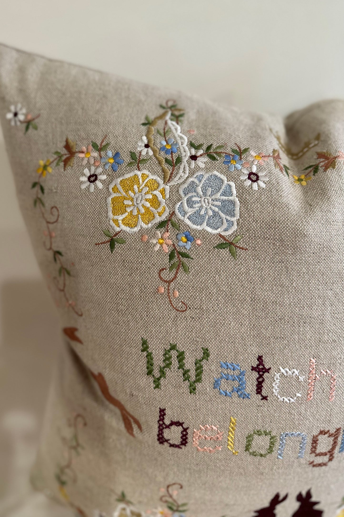 "Watch Your Belongings" Pillow - Natural/Multi