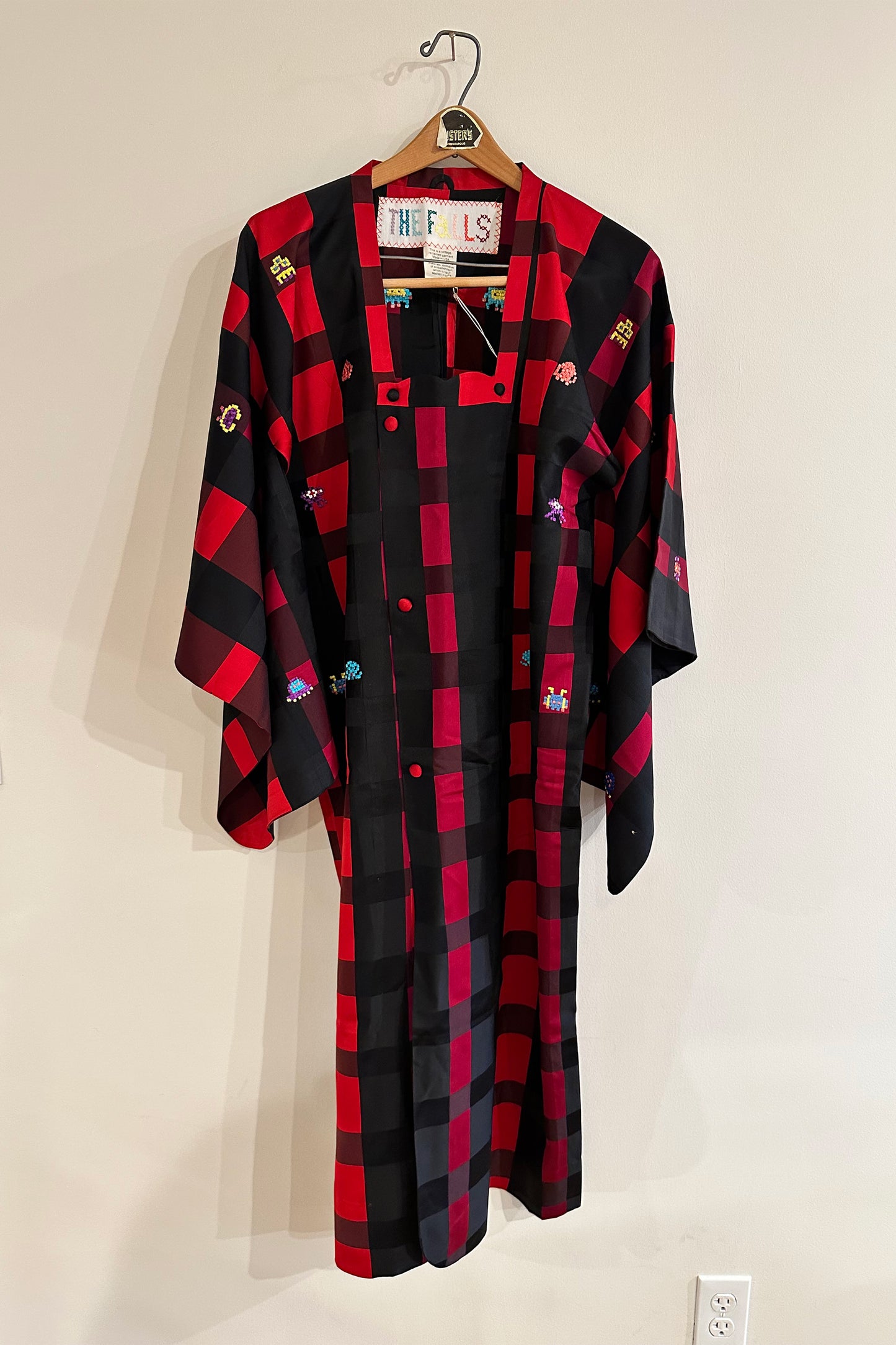 "Space Invaders" Black and Red Plaid Kimono