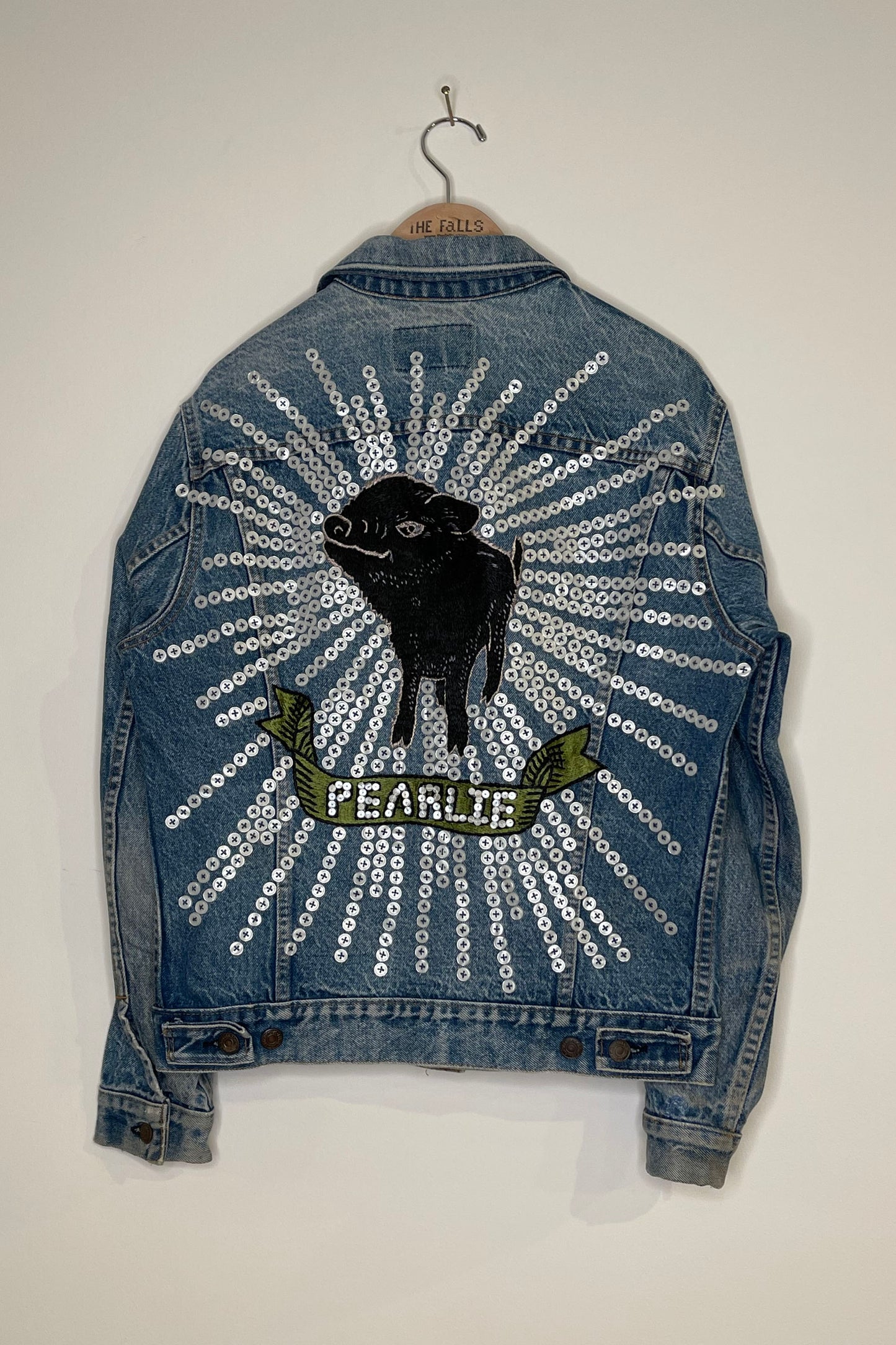 "Pearlie Pig" Levis Trucker - Denim/Black/Pearls