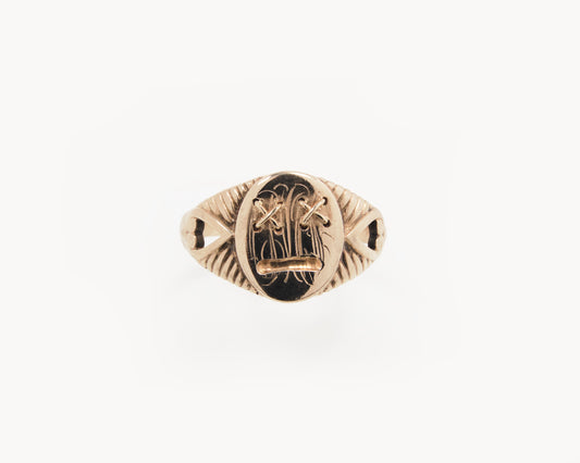 "JUST DON'T" Large Men's 10K Gold Signet Ring with Heart Cutout