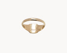 Vintage signet ring reworked with etched face, back view. 