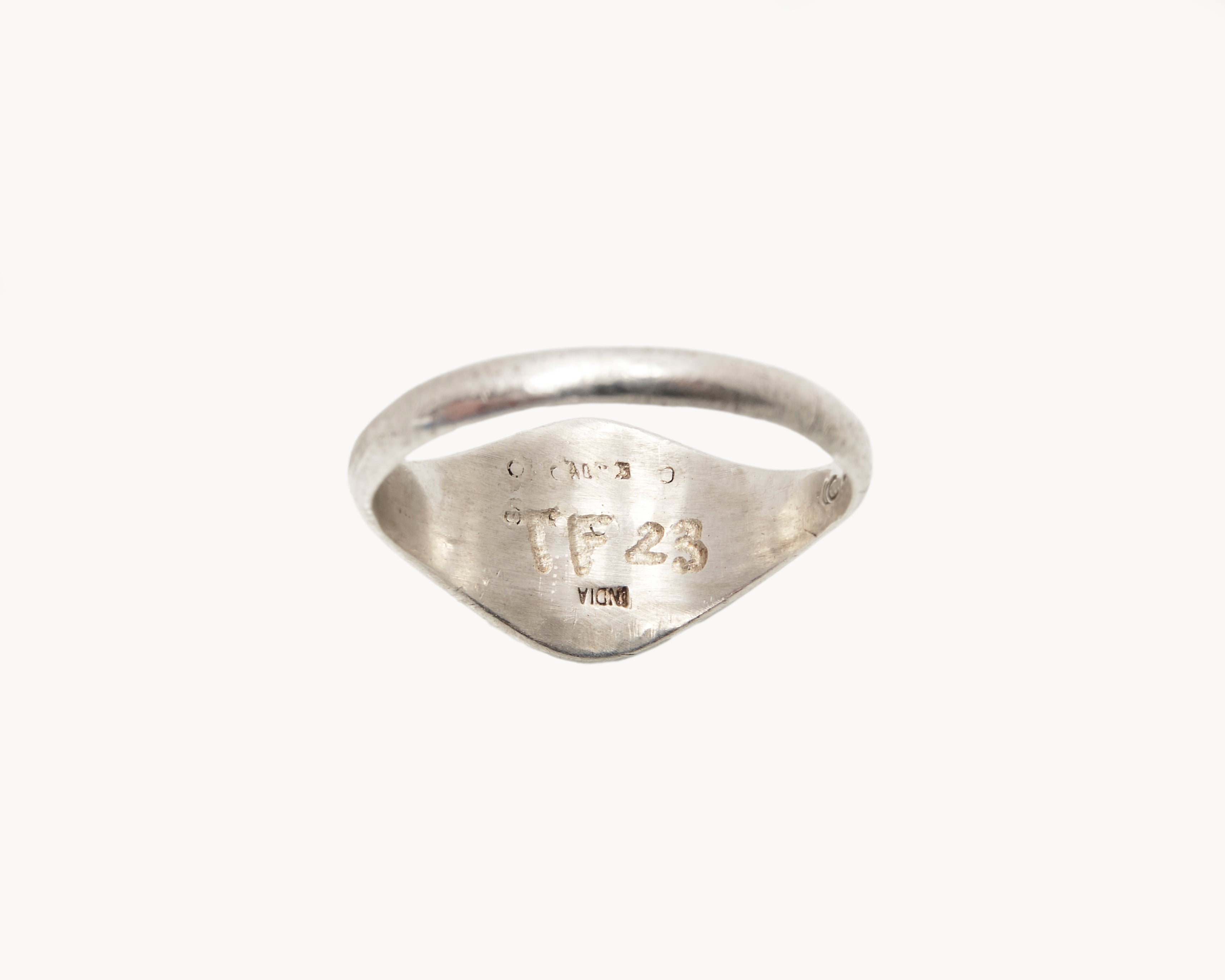 Vintage signet ring reworked with etched face, back view