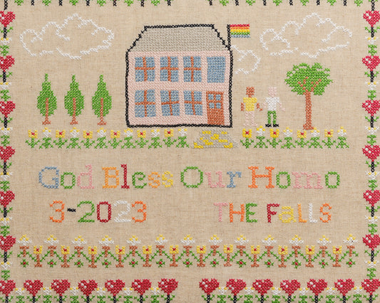 "God Bless our Homo" Large Reworked Frame Sampler