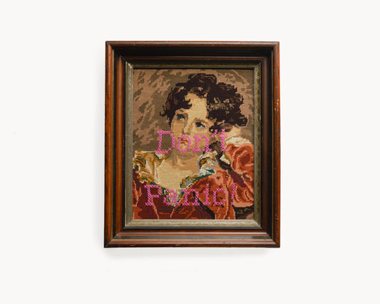 "Don't Panic" Red Boy Reworked Vintage Tapestry