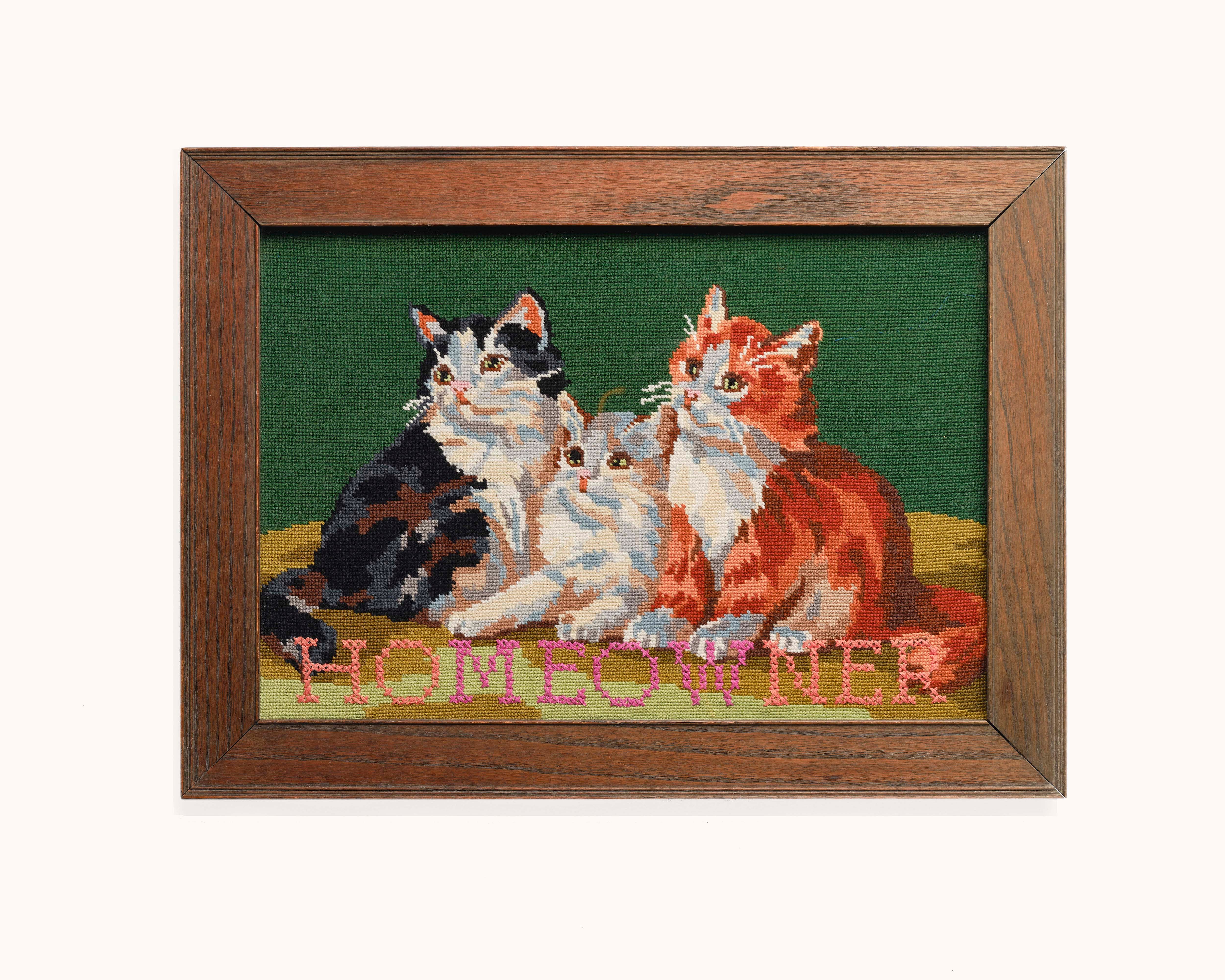 Upcycled framed sampler, front view 