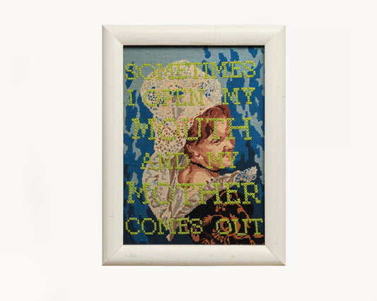 "Sometimes Mother" Woman in Lace Mantilla Reworked Vintage Tapestry