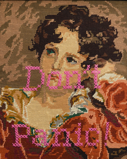 "Don't Panic" Red Boy Reworked Vintage Tapestry