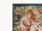 Upcycled framed sampler, close up view 