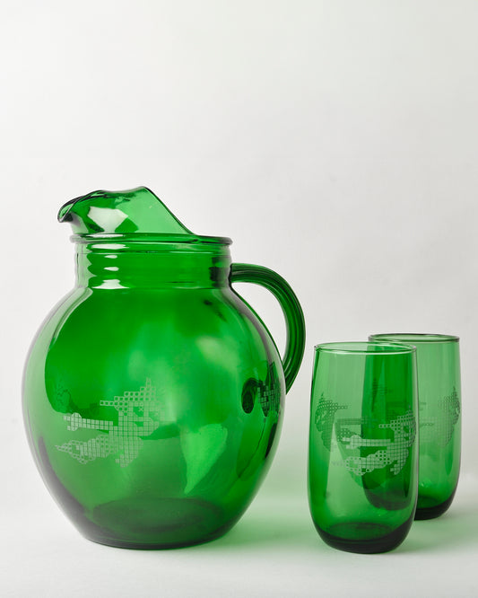 "Astro Bomb" Bottle Green Water Glasses + Pitcher - SET