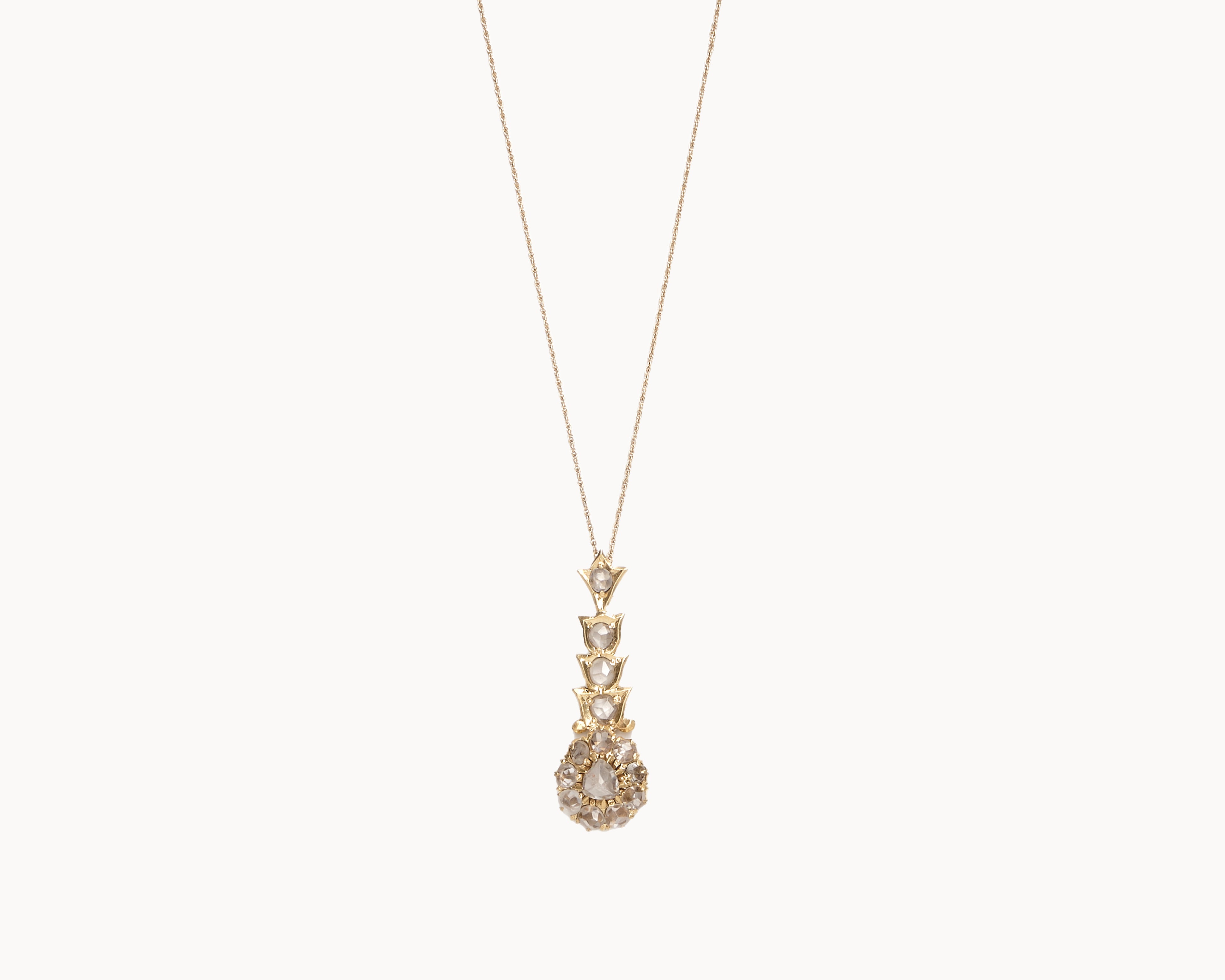 Vintage diamond pendant necklace, close up view