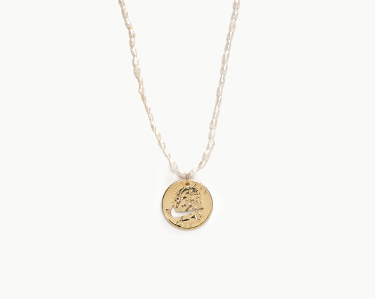 Smile Swoosh Quarter Pendant on Seed Pearls