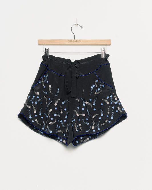 "Whizz Bang" 1 of 1 Hand Embroidered SIlk Tap Short with Paperbag Waist - S/M