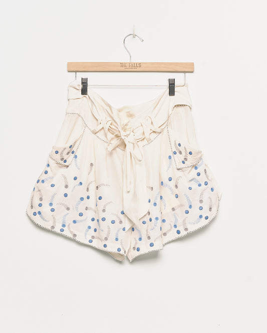 "Whizz Bang" 1 of 1 Hand Embroidered SIlk Tap Short with Paperbag Waist - S/M