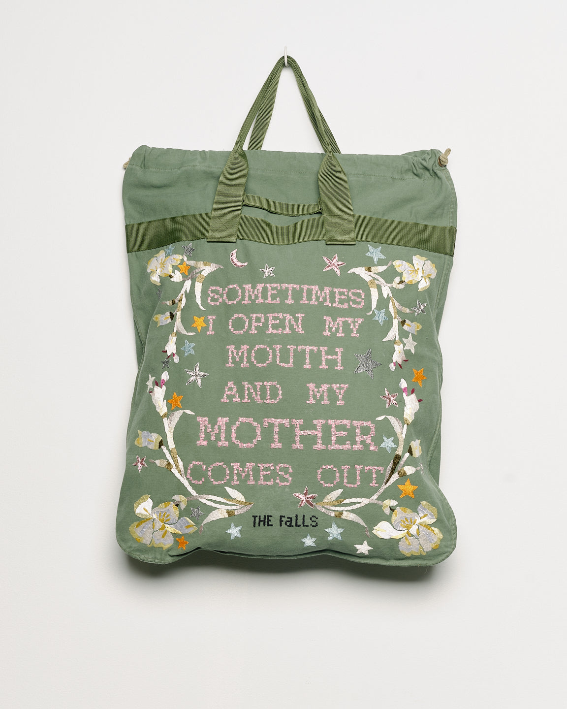 Bag with embroider embellishments, front view 
