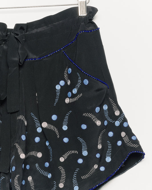 "Whizz Bang" 1 of 1 Hand Embroidered SIlk Tap Short with Paperbag Waist - S/M