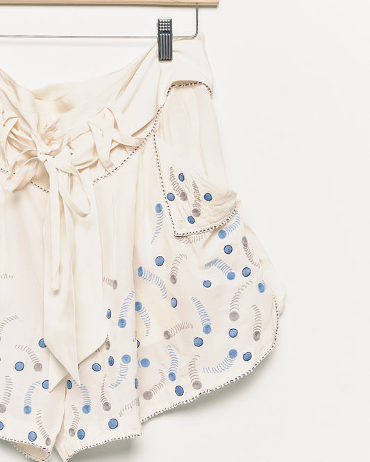 "Whizz Bang" 1 of 1 Hand Embroidered SIlk Tap Short with Paperbag Waist - S/M