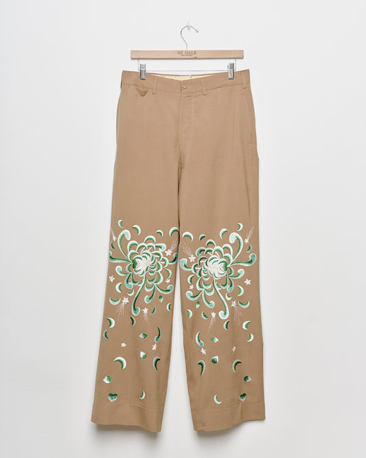 "Mums" Embroidered Wide Leg Workwear Chino - Khaki
