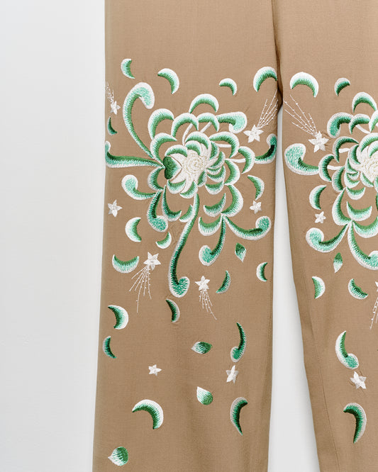 "Mums" Embroidered Wide Leg Workwear Chino - Khaki