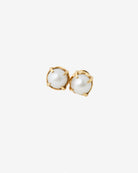 18k gold vintage pearl stud earrings, front view 