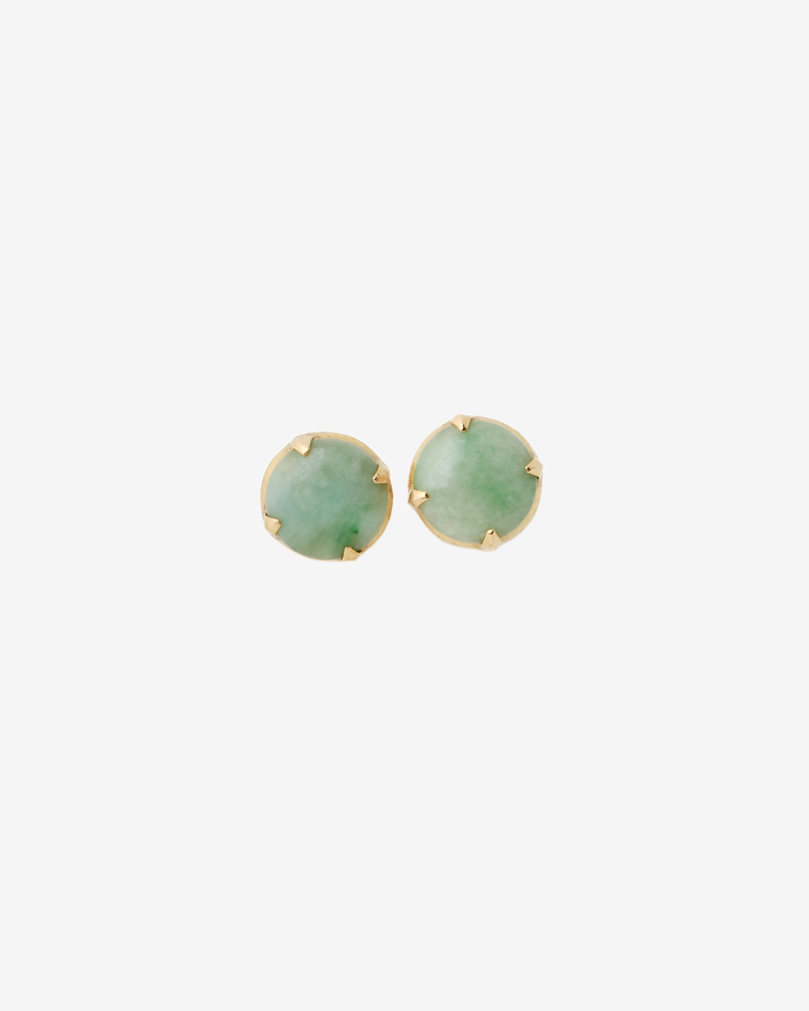 18k gold vintage jade stud earrings, front view 