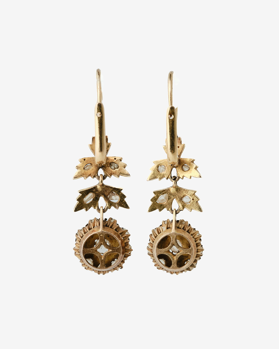 Vintage 14k gold diamond drop earrings, back view