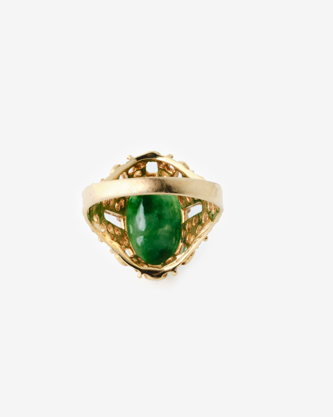 10k vintage jade cocktail ring, back view