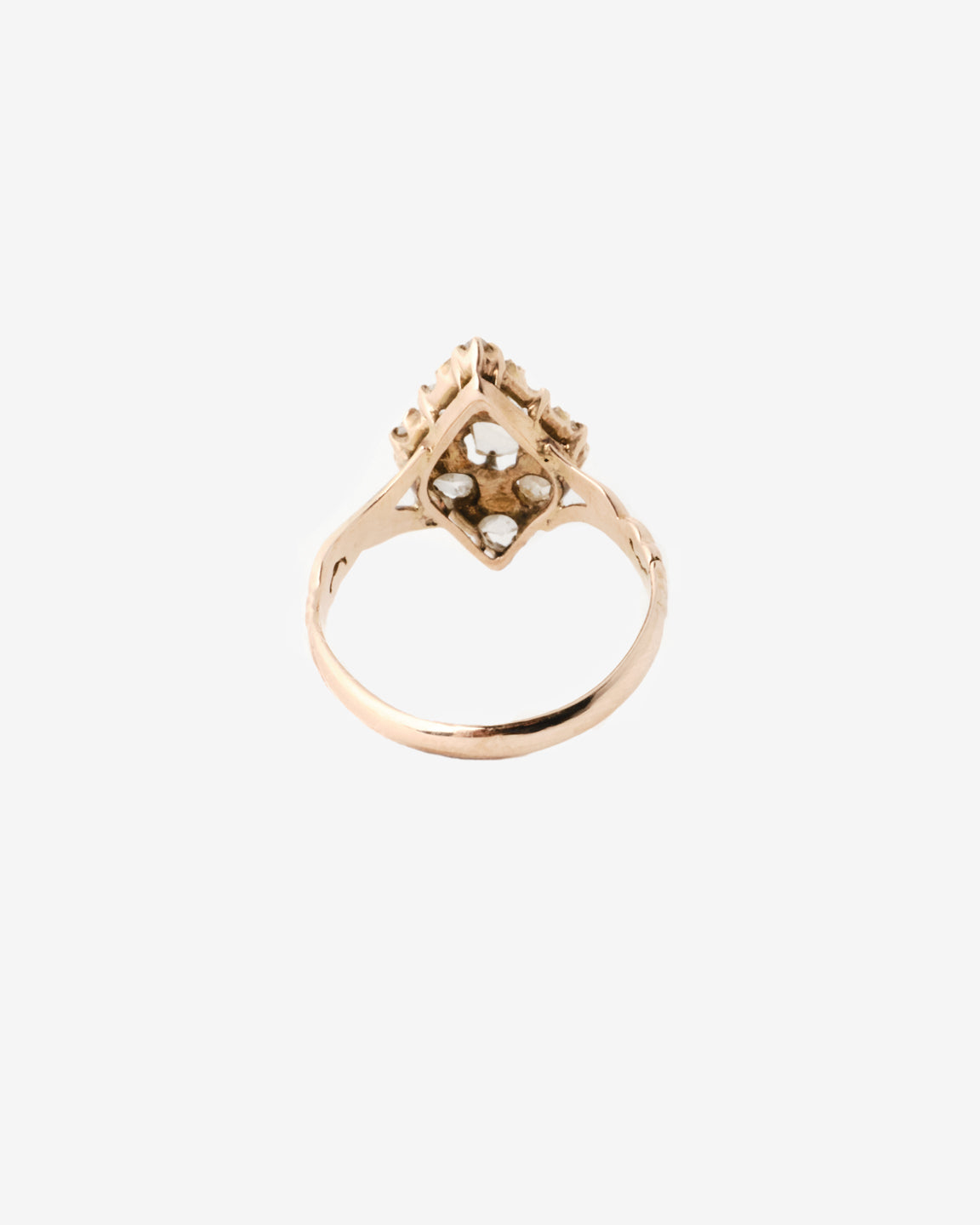 14k vintage navette diamond ring, back view