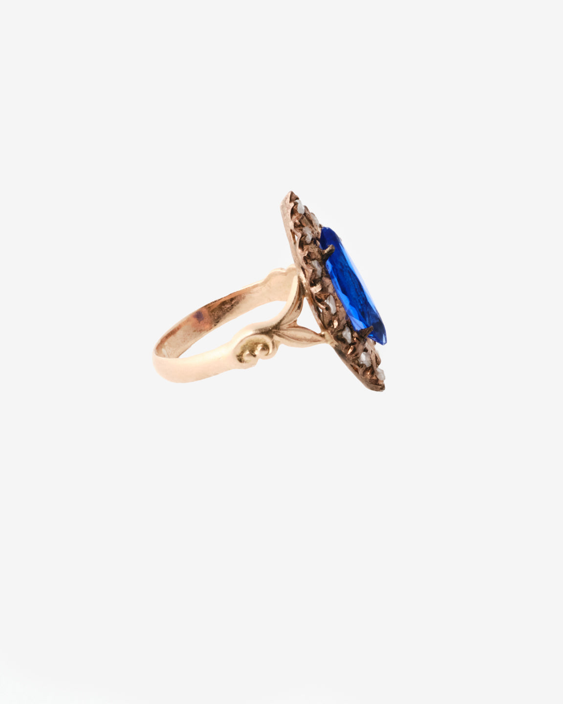 12k vintage navette sapphire and diamond ring, side view