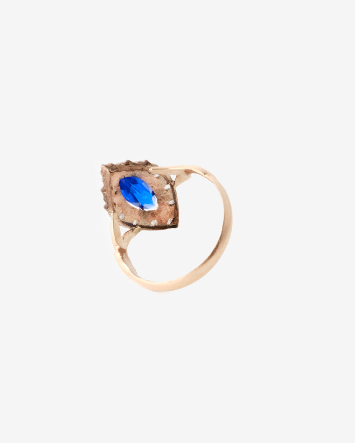 12k vintage navette sapphire and diamond ring, back view