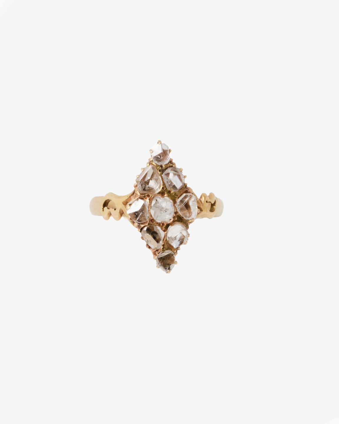 14k vintage navette diamond ring, front view