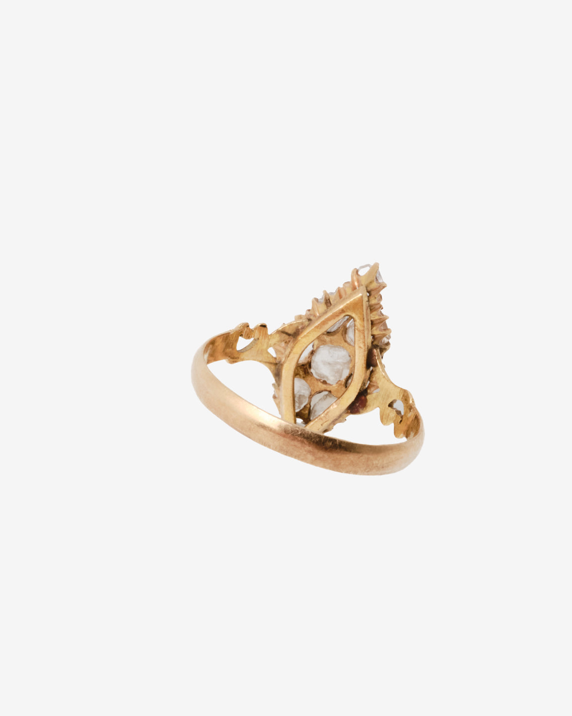 14k vintage navette diamond ring, back view