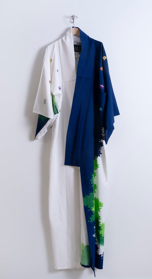 "Space Invaders" Colorblock Leaves Kimono