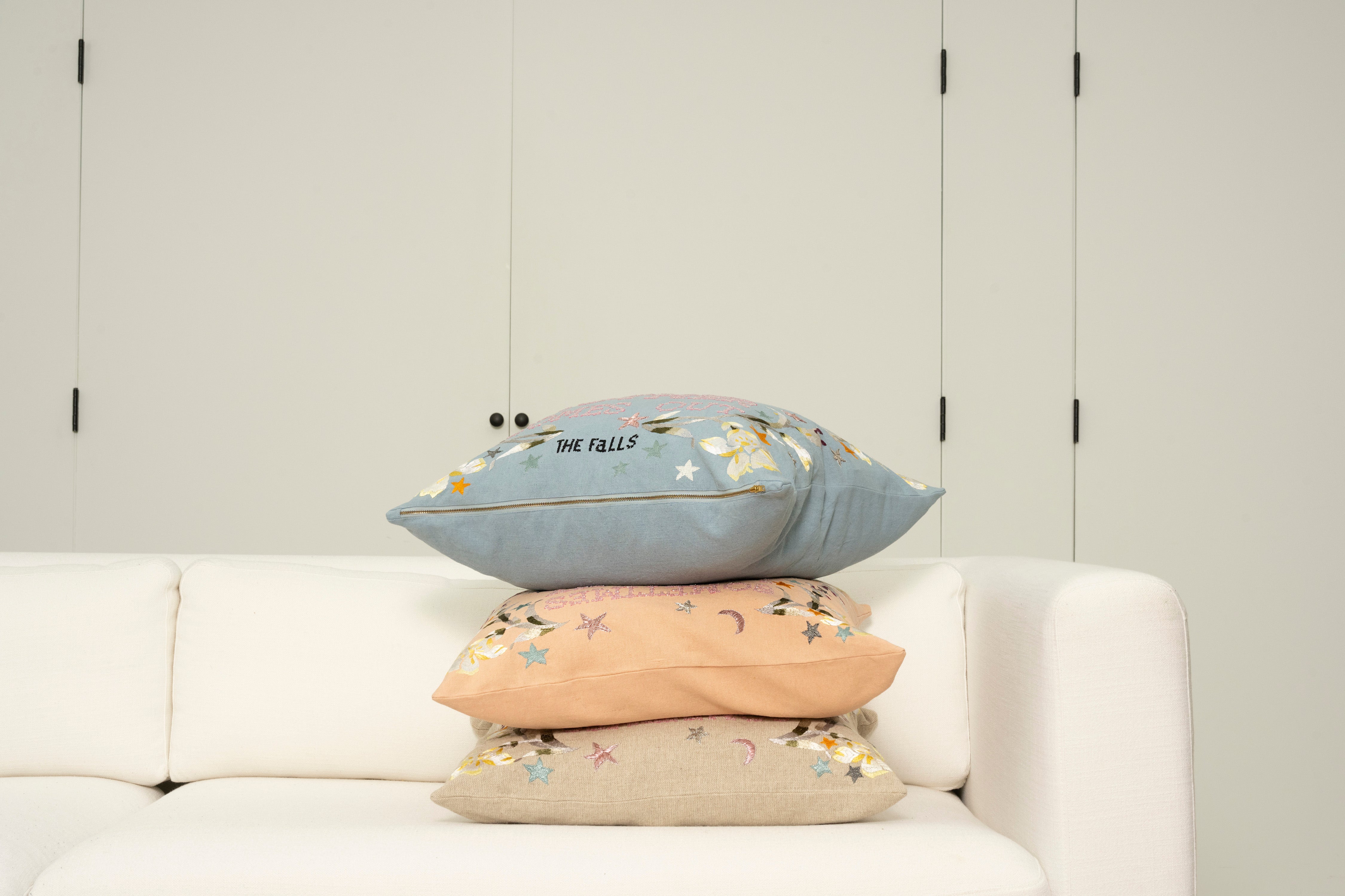 Pillow with embroidery embellishments, group view 