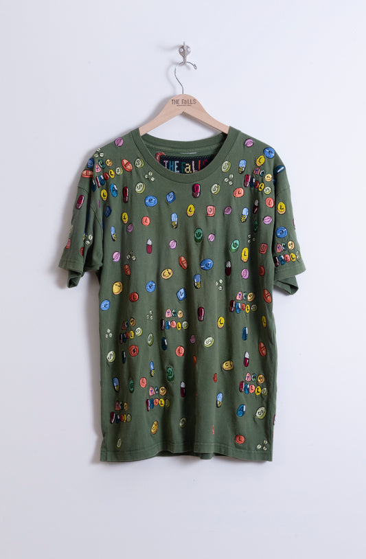 "Pills and Thrills" Tshirt - Olive/Multi