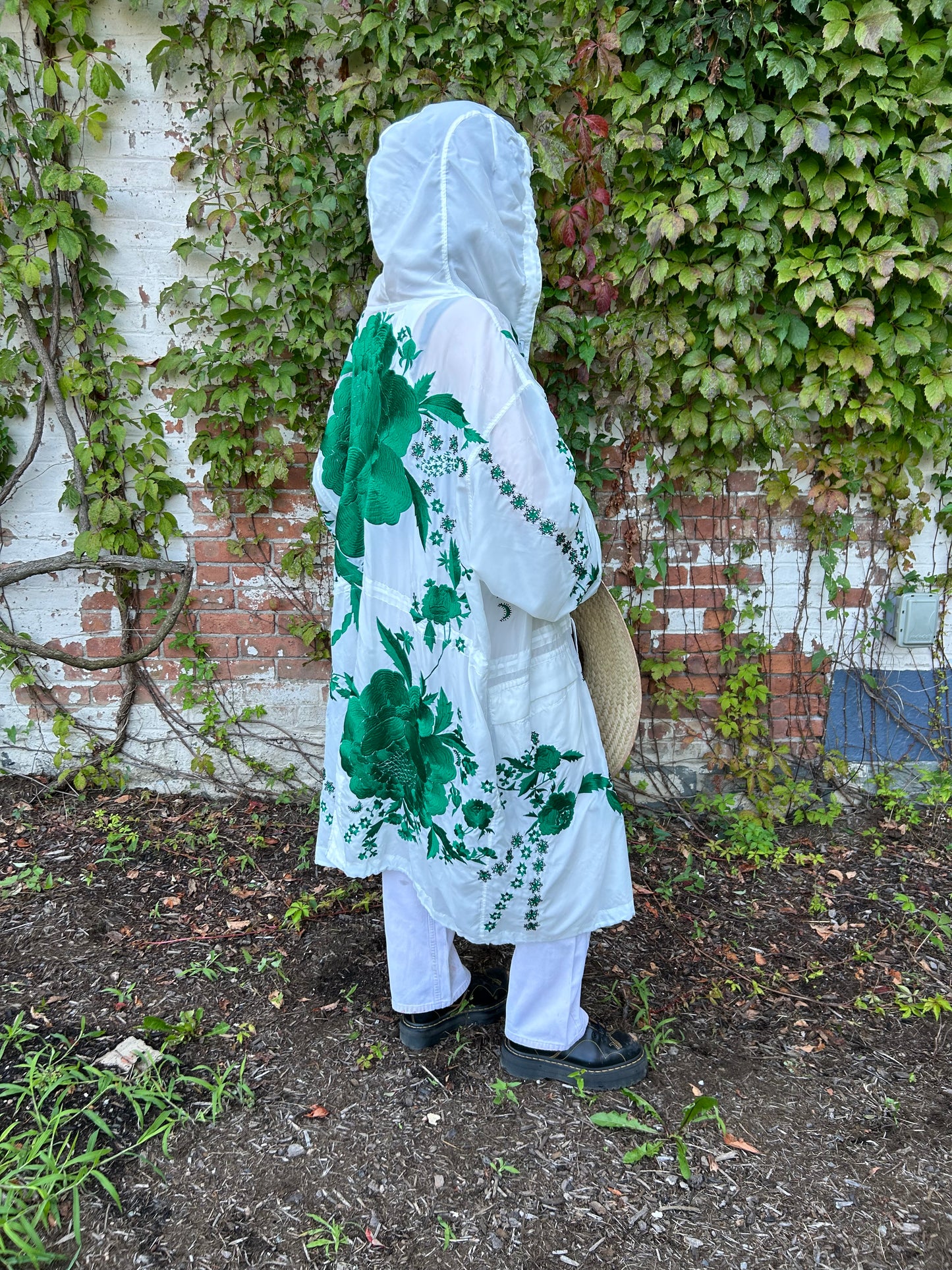 "Giant Peonies" Parka - White/Green