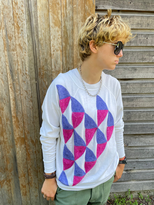 "Triangles" Sweatshirt - White/Multi/Beads