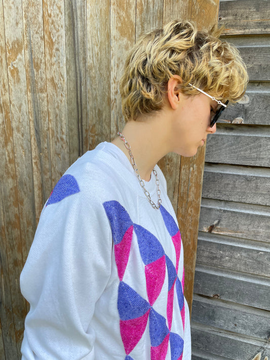 "Triangles" Sweatshirt - White/Multi/Beads