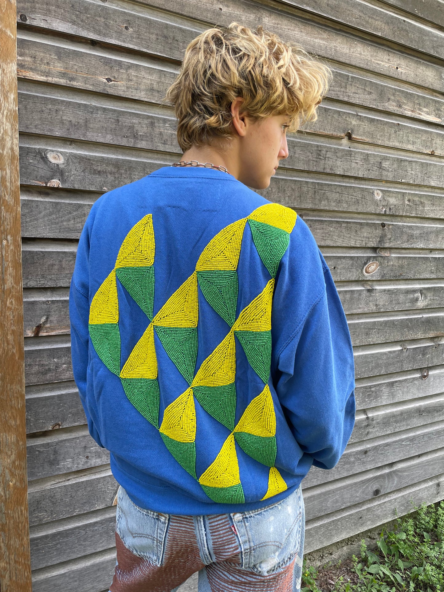 "Triangles" Sweatshirt - Blue/Multi/Beads