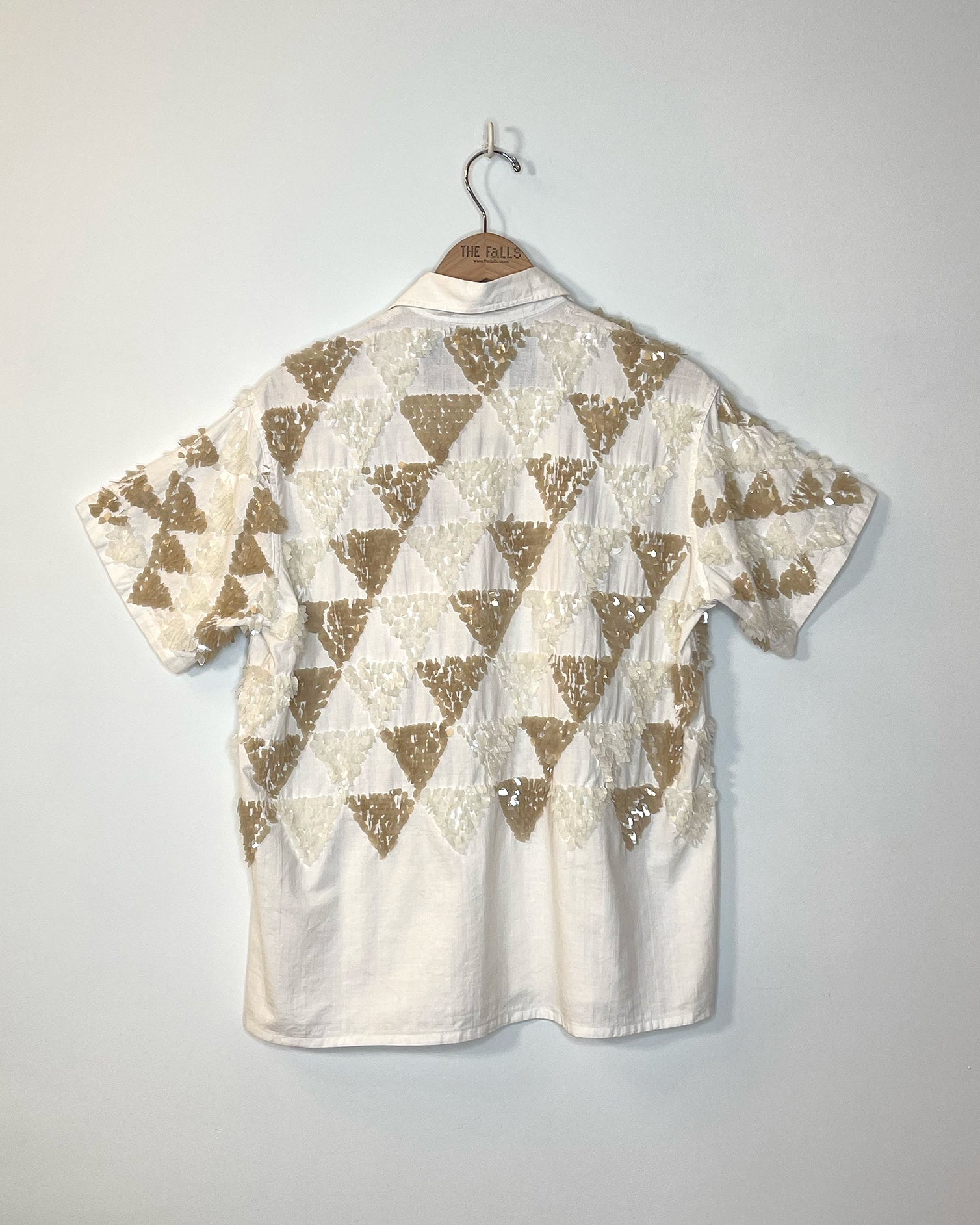 Upcycled t-shirt with sequin embellishments, back view