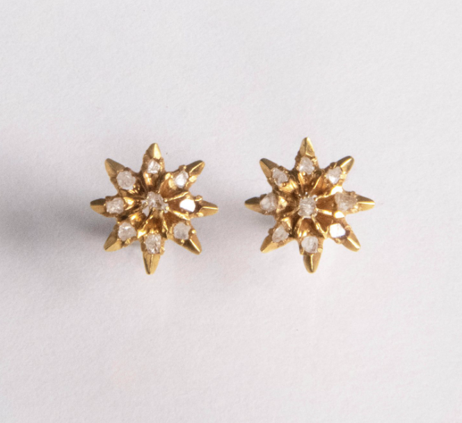 Vintage star diamond earrings, front view