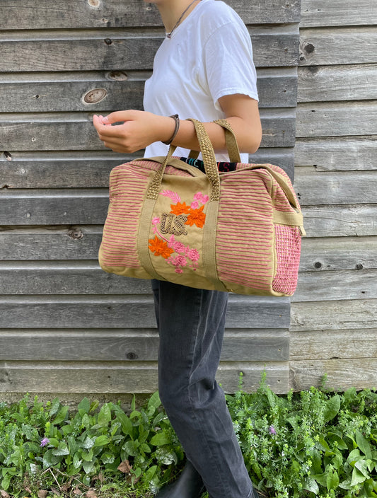 “Rope Flora” Small Bag - Tan/Pink